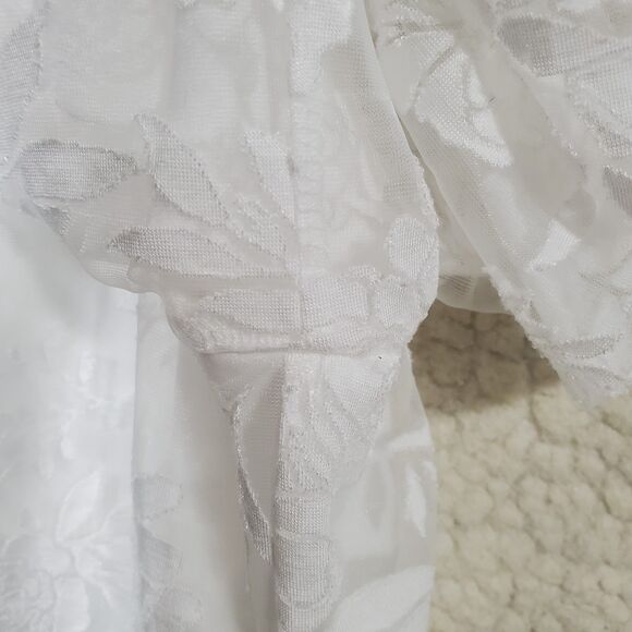 Siren Lily White Floral Lined Sheer Lace 3/4 Sleeve Open V Neck Blouse 2X - Picture 9 of 16